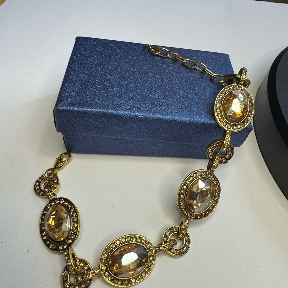 Simulated Champagne Quartz, Champagne Color Austrian Crystal Bracelet